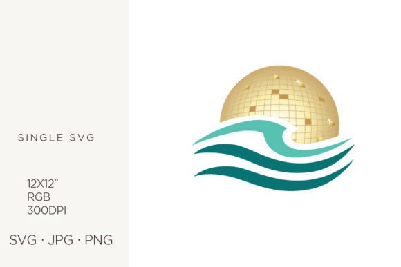 Blue Ocean Waves & Gold Disco Ball Art