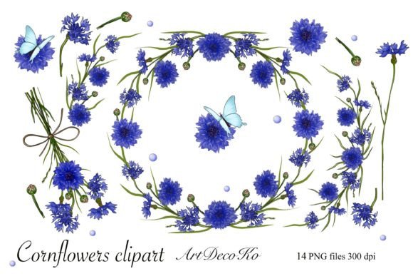 Cornflowers Clipart: High-Res Design Assets