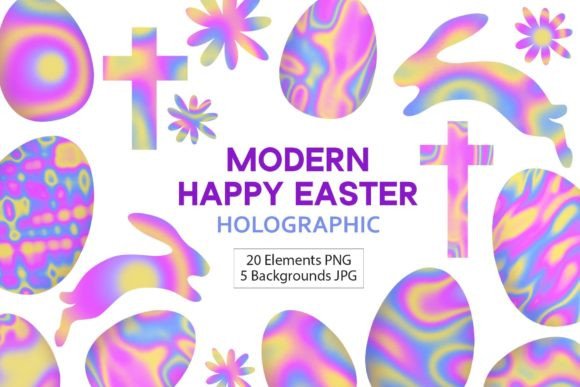 Easter Clipart with Holographic Backgrounds: A Modern Design Asset for Creative Workflows