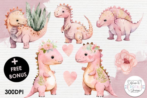 Integrating Baby Pink Dinosaurs Watercolor Clipart into Professional and Creative Workflows
