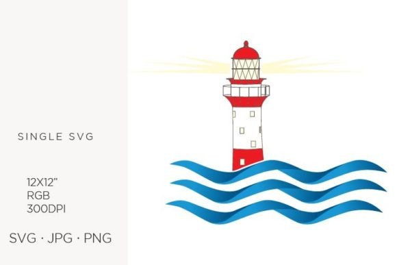 Lighthouse & Ocean Waves Vector Art
