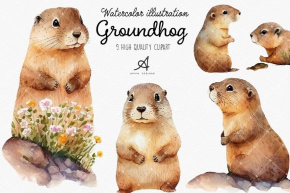 Watercolor Groundhog Clipart for Sublimation