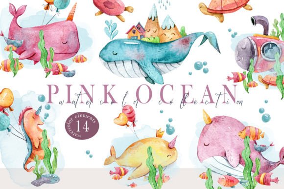 Watercolor Ocean Animals Nursery Clipart